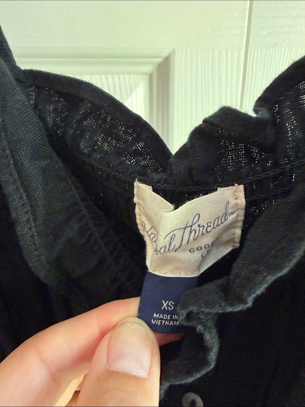 linen Black Smocked Button-Front Sundress - Picture 2 of 3